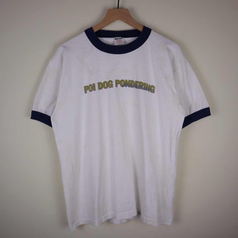Vintage 90s Poi‎ Dog Pondering Liquid White Light Ringer Shirt Large 21x27.5